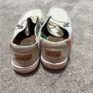 Hey Dude White and Tan Moccasins